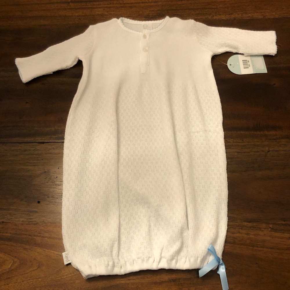 NWT Paty white baby gown with blue trim